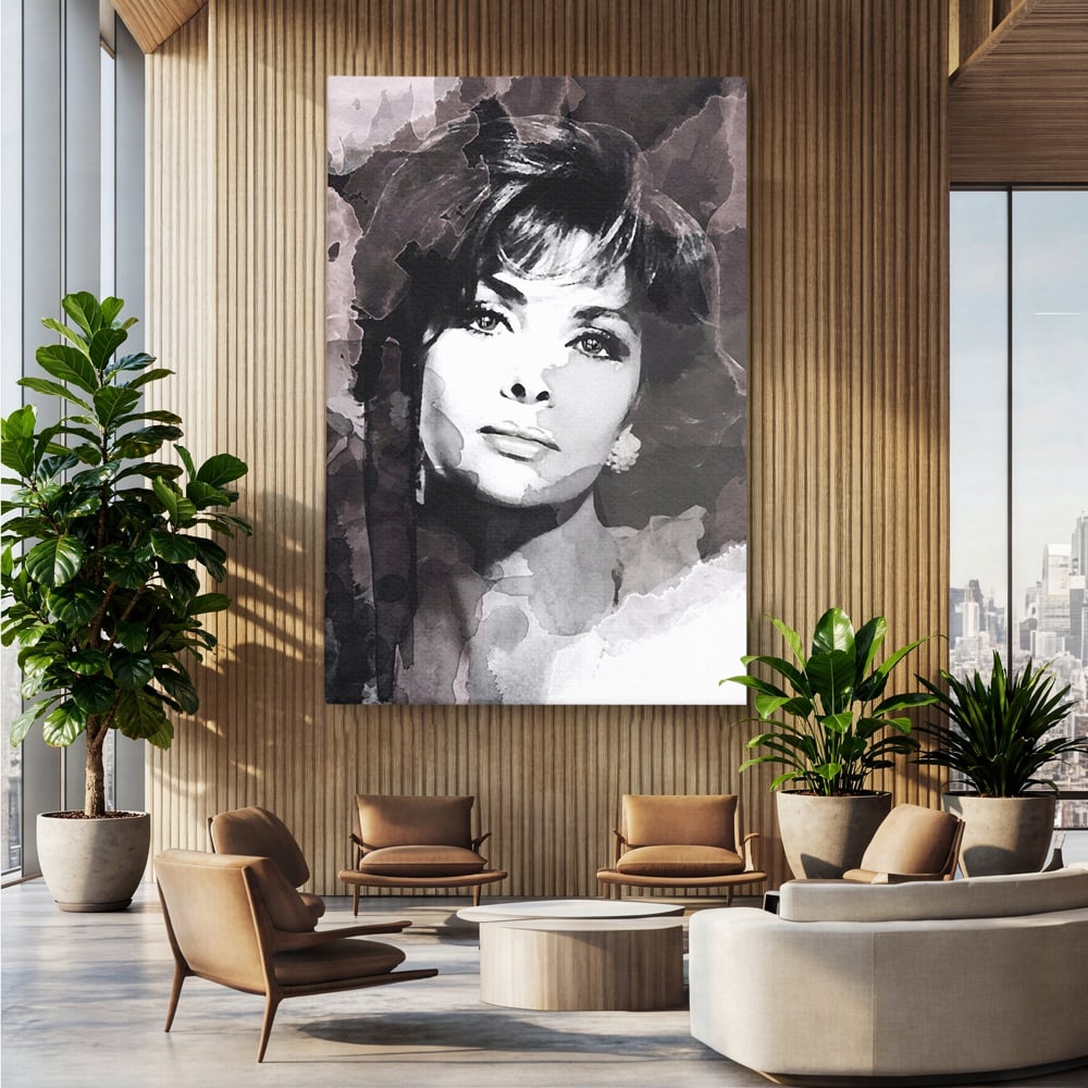 Tablou canvas cu tablou canvas cu portretul actritei sophia loren, fara rama, pe sasiu de lemn, pe perete intr-un birou